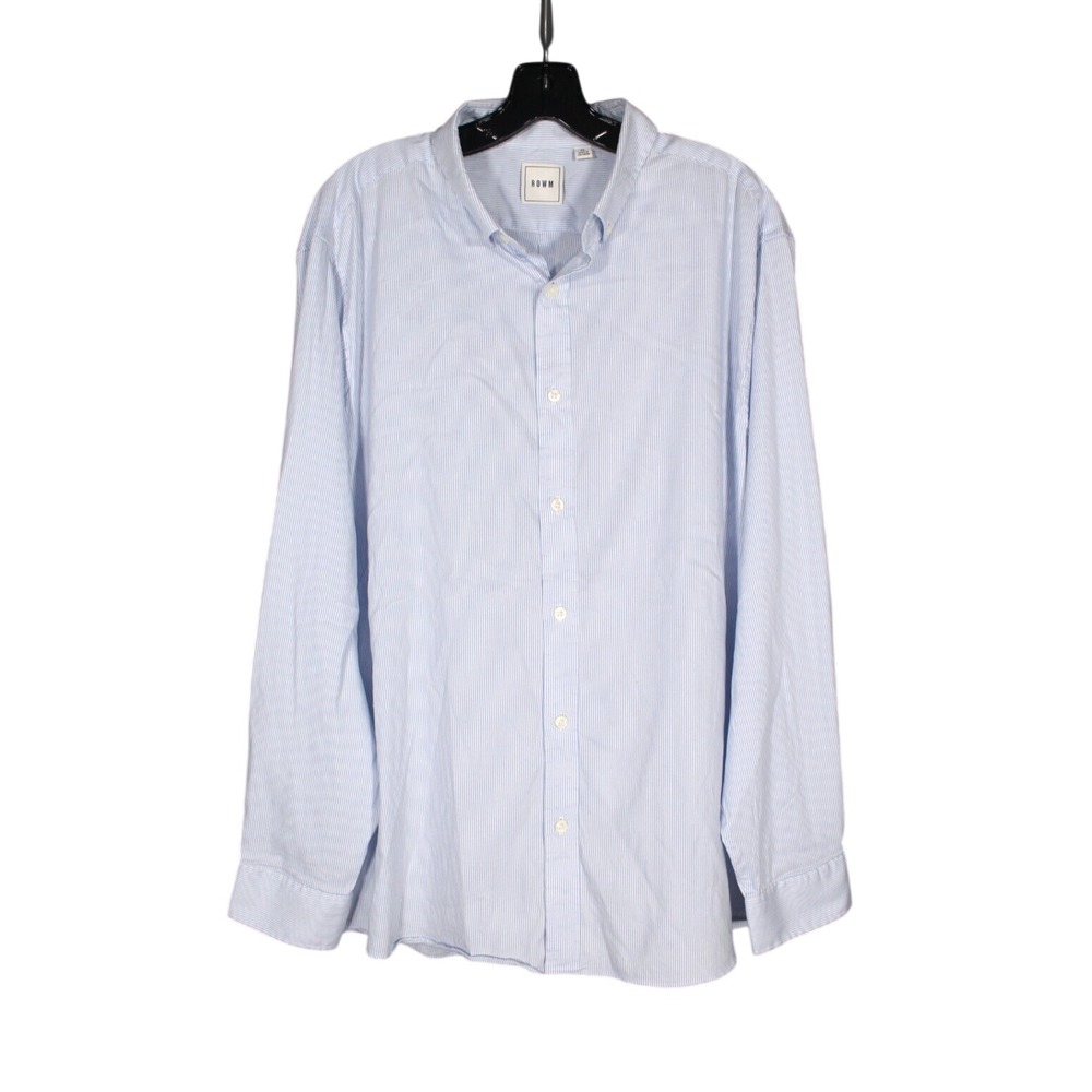 ROWM Lightweight TWILL Blue/White STRIPES Button-Up STRETCH Men's SHIRT Sz XL